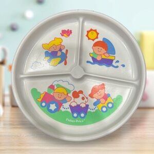 Fisher Price Childrens Divided Plate Train Boat Plane White Melamine 1990